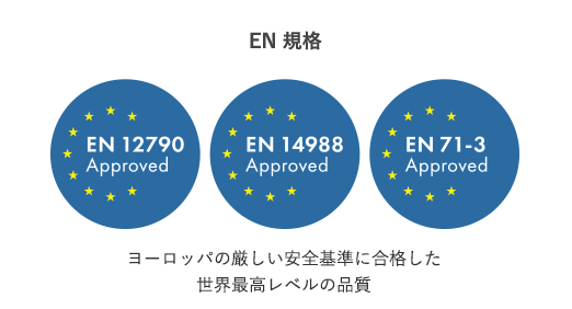 ヨーロッパの厳しい安全基準に合格した 世界最高レベルの品質