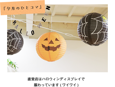 「今月のひとコマ」直営店はハロウィンディスプレイで賑わってます（ワイワイ）