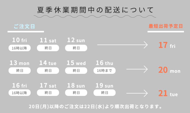 夏季休業期間中の配送についてのご案内